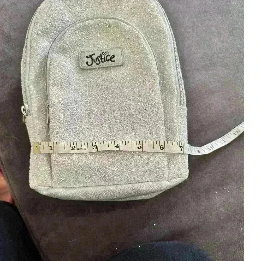 Justice Sparkly Mini Backpack – Silver Glitter, 8”x10”